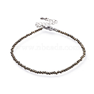 Natural Pyrite Bead Bracelets, with 304 Stainless Steel Lobster Claw Clasps and Brass Extender Chains, Faceted, 7-1/4 inch(18.5cm)(BJEW-JB04555-02)