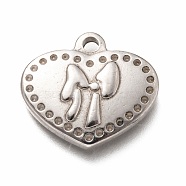 304 Stainless Steel Pendants Rhinestone Settings, Heart with Bowknot, Stainless Steel Color, Fit for 1mm Rhinestone, 19x21x3mm, Hole: 2mm(X-STAS-H126-24AS)