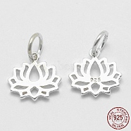 925 Sterling Silver Pendants, Lotus, with 925 Stamp, Silver, 11x11.5x1.5mm, Hole: 4mm(STER-K170-01S)