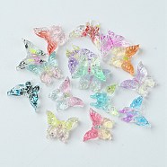 Translucent Resin Cabochons, Glitter Butterfly, Two Tone, Mixed Color, 9~9.5x11x3mm(RESI-E039-24)
