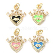 Brass Cubic Zirconia Enamel Pendants, with Jump Ring, Long-Lasting Plated, Lead Free & Cadmium Free, Heart, Real 18K Gold Plated, Mixed Color, 19x17.3x3mm(ZIRC-C022-33G)