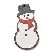 Wood Pendants, Christmas Theme Charms, Snowman, 49.5x26.5x2.5mm, Hole: 1.8mm(WOOD-Z003-02F)