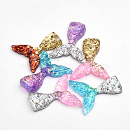 Resin Cabochons, with Glitter Powder, Mermaid Tail, Mixed Color, 33x30x7.5~9.5mm(CRES-Q196-25)