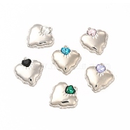 Rack Plating Alloy with Glass Pendants, Platinum Heart Charm, Cadmium Free & Nickel Free & Lead Free, Mixed Color, 22x20x4.5mm, Hole: 1.4mm(FIND-G054-12P)