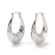 Brass Teardrop Thick Hoop Earrings for Women, Lead Free & Cadmium Free, Platinum, 34x24x10.5mm, Pin: 0.9mm(EJEW-I270-07P)