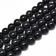 Natural Golden Sheen Obsidian Strands Beads, Round, 6mm, Hole: 1.2mm, about 59~61pcs/strand, 14.96 inch~15.75 inch(38~40cm)(G-R485-09-6mm)