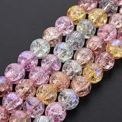 Electroplate Crackle Glass Bead Strands, AB Color Plated, Dyed & Heated, Round, Colorful, 10mm, Hole: 1.4mm, about 41~42pcs/strand, 15.35~15.75 inch(39~40cm)(GLAA-S192-C-009B)