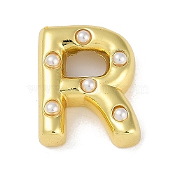 Brass Pendant, with ABS, Letter A~Z, Letter R, 21x17x6.5mm, Hole: 3.5mm(KK-M009-01R)