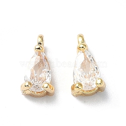 Brass Micro Pave Cubic Zirconia Pendants, Teardrop, Real 18K Gold Plated, 7x4x3.5mm, Hole: 0.8mm(FIND-Z029-04G)