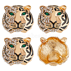 3Pcs Rhinestone Tiger Head Brooch Pin, Golden Alloy Badge for Backpack Clothes, Emerald, 32x35x16mm, Pin: 0.8mm(JEWB-HY0001-02)