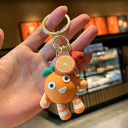 PVC Plastic Keychain, with Alloy Key Rings & Swivel Lobster Claw Clasps, Fruit, Orange Pattern, Orange Keychain: 11cm(KEYC-PW0002-090B)