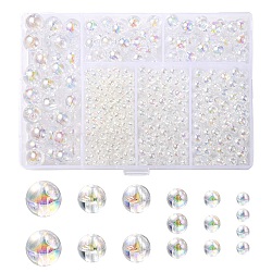 5 Style Transparent Acrylic Beads, AB Colors Plated, Round, Clear, 4~10mm, Hole: 1.2~2mm, 774pcs/box(TACR-YW0001-72)