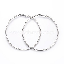 Tarnish Resistant 201 Stainless Steel Hoop Earrings, Hypoallergenic Earrings, Ring Shape, Stainless Steel Color, 12 Gauge, 69x69x2mm, Pin: 1mm(EJEW-F188-24P-E)