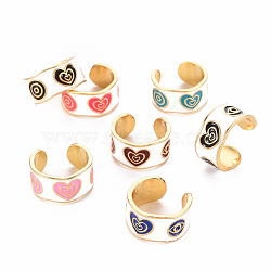 Brass Enamel Cuff Rings, Open Rings, Cadmium Free & Nickel Free & Lead Free, Heart, Real 16K Gold Plated, Mixed Color, US Size 7 3/4(17.9mm)(RJEW-S045-118-NR)