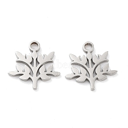 316 Surgical Stainless Steel Charms, Manual Polishing, Laser Cut, Leaf Charms, Stainless Steel Color, 11.5x12x1mm, Hole: 1.6mm(STAS-Q314-08P)