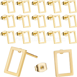 BENECREAT 24Pair 2 Cards Hollow Rectangle 304 Stainless Steel Stud Earrings for Girl Women, Golden, 10x7mm, Pin: 0.7mm, 12pair/card(EJEW-BC0001-09)