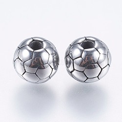 304 Stainless Steel Beads, FootBall/Soccer Ball, Antique Silver, 8mm, Hole: 2mm(STAS-F195-015AS-8mm)