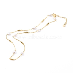 Heart Glass Beaded Chain Necklaces, with Brass Curb Chains, White, Golden, 16.53 inch(42cm)(NJEW-JN03394)