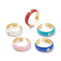Brass Clear Cubic Zirconia Cuff Rings, Open Rings, Long-Lasting Plated, with Enamel, Real 18K Gold  Plated, Round, Mixed Color, 6mm, Inner Diameter: 17.5mm(RJEW-B033-04)