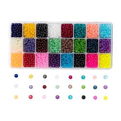 24 Colors Transparent Glass Beads, for Beading Jewelry Making, Frosted, Round, Mixed Color, 4mm, Hole: 1.3~1.6mm, about 200pcs/color, 24 Colors, 4800pcs/box(FGLA-JP0001-03-4mm)
