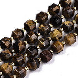 Natural Tiger Eye Beads Strands, Faceted, Round, 10x9.5mm, Hole: 1.2mm, Bead: 3.5x2mm, about 32~33pcs/strand, 15.16 inch(38.5cm)(G-T131-75)