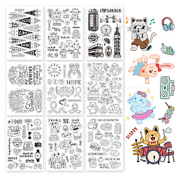 Globleland 9 Sheets 9 Style PVC Plastic Stamps, for DIY Scrapbooking, Photo Album Decorative, Cards Making, Stamp Sheets, Mixed Patterns, 16x11x0.3cm, 1sheet/style(DIY-GL0002-91)