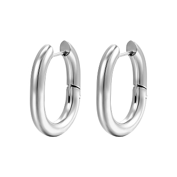 304 Stainless Steel Hoop Earrings, Oval, Stainless Steel Color, 26x20x4mm