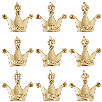 20Pcs Alloy Pendants, Long-Lasting Plated, with Jump Ring, Crown with Word Princess, Golden, 17.5x19x3.5mm, Hole: 3.5mm