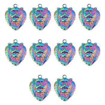 Ion Plating(IP) 304 Stainless Steel Pendants, Lion Head, Rainbow Color, 25x20x3.5mm, Hole: 2.5mm, 10pcs/box