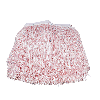 Polyester Tassel Lace Ribbon, Fringe Lace Trim, Macrame Lace Ribbon, Pink, 7-7/8 inch(200mm), about 10.94 Yards(10m)/Card