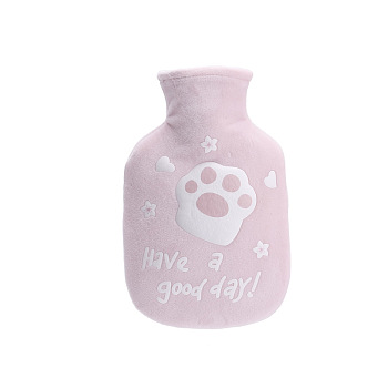 Cat Paw Print Rubber Hot Water Bottles, with with Soft Fluffy Cover, Hot Water Bag, Lavender Blush, 187x110mm, Capacity: 350ml