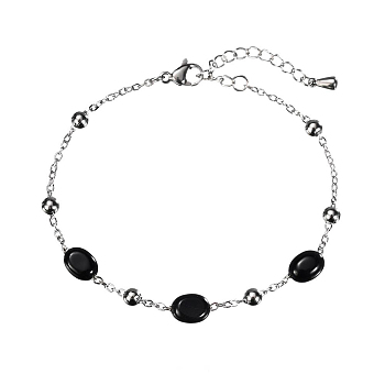 Real 18K Gold Plated Stainless Steel Black Agate Handmade Chain Bracelets for Women