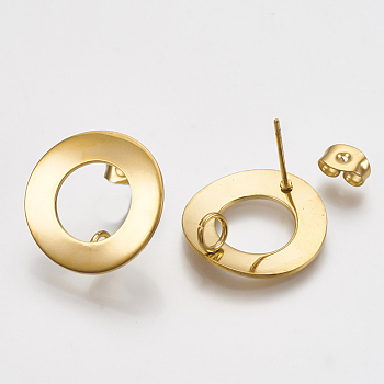 304 Stainless Steel Stud Earring Findings, Curved, Ring, Golden, 18mm, Hole: 3mm, Pin: 0.8mm