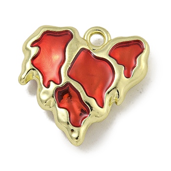 Alloy Enamel Pendants, Cadmium Free & Nickel Free & Lead Free, Heart Charm, Golden, Red, 16.5x16.5x4mm, Hole: 1.6mm