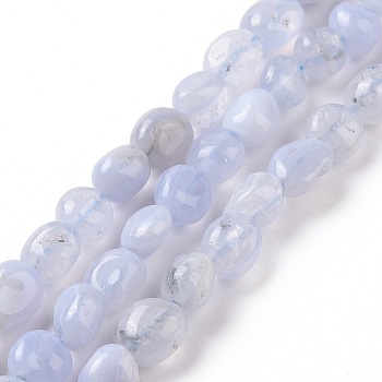 Natural Blue Chalcedony Beads Strands, Tumbled Stone, Nuggets, 5~12x4~9mm, Hole: 1mm, 15.7 inch~15.9 inch(40~40.5cm)