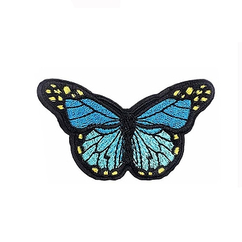 Butterfly Appliques, Computerized Embroidery Cloth Iron on Patches, Costume Accessories, Deep Sky Blue, 45x80mm