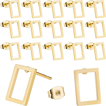 24Pair 2 Cards Hollow Rectangle 304 Stainless Steel Stud Earrings for Girl Women, Golden, 10x7mm, Pin: 0.7mm, 12pair/card