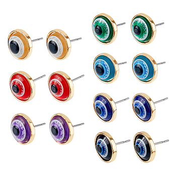 7 Pairs 7 Colors Resin Evil Eye Stud Earrings for Women, Mixed Color, 12mm, 1 Pair/color