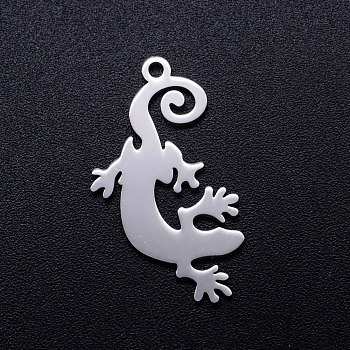 201 Stainless Steel Pendants, Lizard, Stainless Steel Color, 25x13x1mm, Hole: 1.4mm