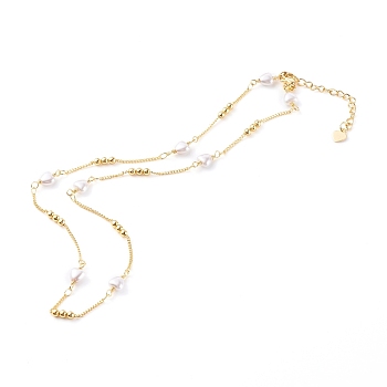 Heart Glass Beaded Chain Necklaces, with Brass Curb Chains, White, Golden, 16.53 inch(42cm)