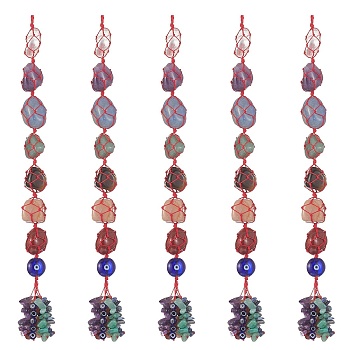 7 Chakra Nuggets Natural Gemstone Pocket Pendant Decorations, Nylon Thread and Gemstone Chip Tassel Hanging Ornaments, Red, 340x22mm