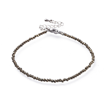 Natural Pyrite Bead Bracelets, with 304 Stainless Steel Lobster Claw Clasps and Brass Extender Chains, Faceted, 7-1/4 inch(18.5cm)