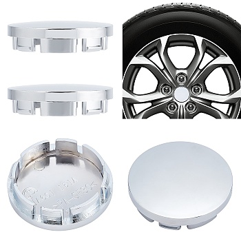 4Pcs ABS Plastic Car Wheel Center Hub Cap, Flat Round, Silver, 56x13mm, Fit for 50.5mm Hole
