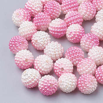 Imitation Pearl Acrylic Beads, Berry Beads, Combined Beads, Rainbow Gradient Mermaid Pearl Beads, Round, Hot Pink, 12mm, Hole: 1mm, about 200pcs/bag