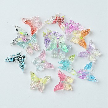 Translucent Resin Cabochons, Glitter Butterfly, Two Tone, Mixed Color, 9~9.5x11x3mm