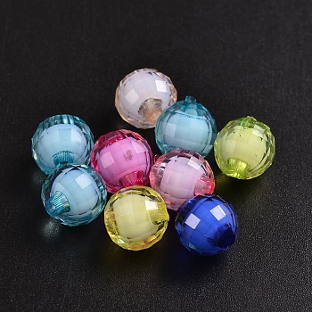 Transparent Acrylic Beads, Bead in Bead, Faceted, Round, Mixed Color, 10mm, Hole: 2mm, about 1040pcs/500g