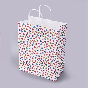 Triangle Pattern Party Present Gift Paper Bags, with Handle, for Birthday Wedding Christmas Party, Rectangle, Colorful, 25.5x33x12.5cm