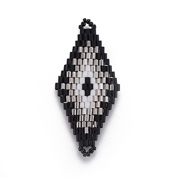 MIYUKI & TOHO Handmade Japanese Seed Beads Links, Loom Pattern, Rhombus, Black, 43~44.1x19.4~20.2x1.6~1.8mm, Hole: 1.6~1.8mm
