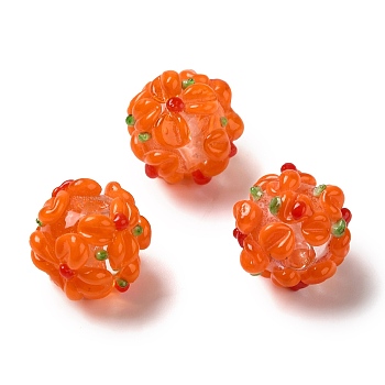 Handmade Lampwork Beads, Flower, Orange Red, 11~13mm, Hole: 1.2mm