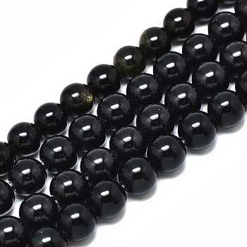 Natural Golden Sheen Obsidian Strands Beads, Round, 6mm, Hole: 1.2mm, about 59~61pcs/strand, 14.96 inch~15.75 inch(38~40cm)